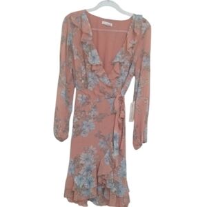 june & hudson Dusty Rose Floral Wrap Dress Size L NEW